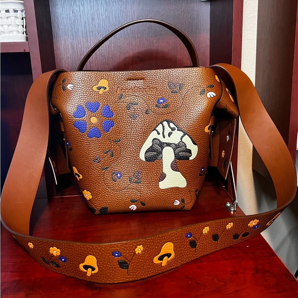 Acne Studios Brown Mushroom Floral Leather Shoulder Bag